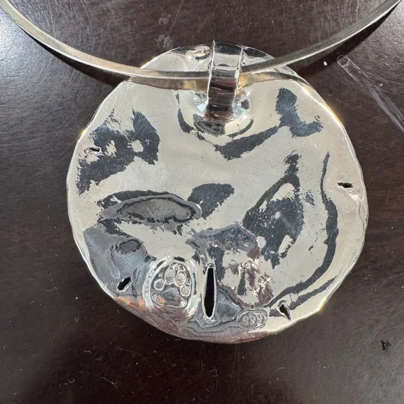 Sterling silver Sand Dollar Pendant W/ sterling silver choker slide necklace - Picture 2 of 4